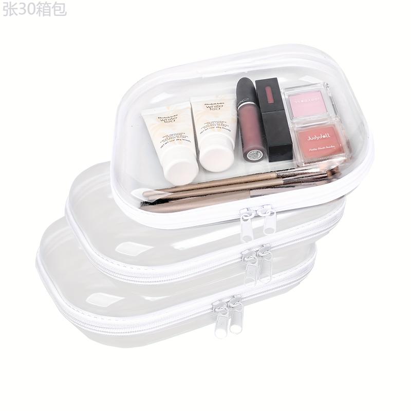 Honitty 3pcs Clear Hard Shell Zipper Cases - Transparent Double Layer PVC Storage Bags for Travel, Makeup & Toy Organization - Portable & Stackable