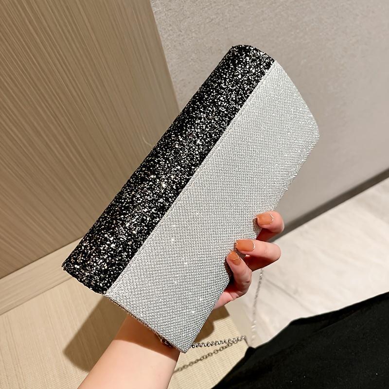 Luxury Evening Bag, Sequin Banquet Clutch Bag For Women, Party Envelope Handbag, Cocktail Party Crossbody Bag With Chain Shoulder Strap