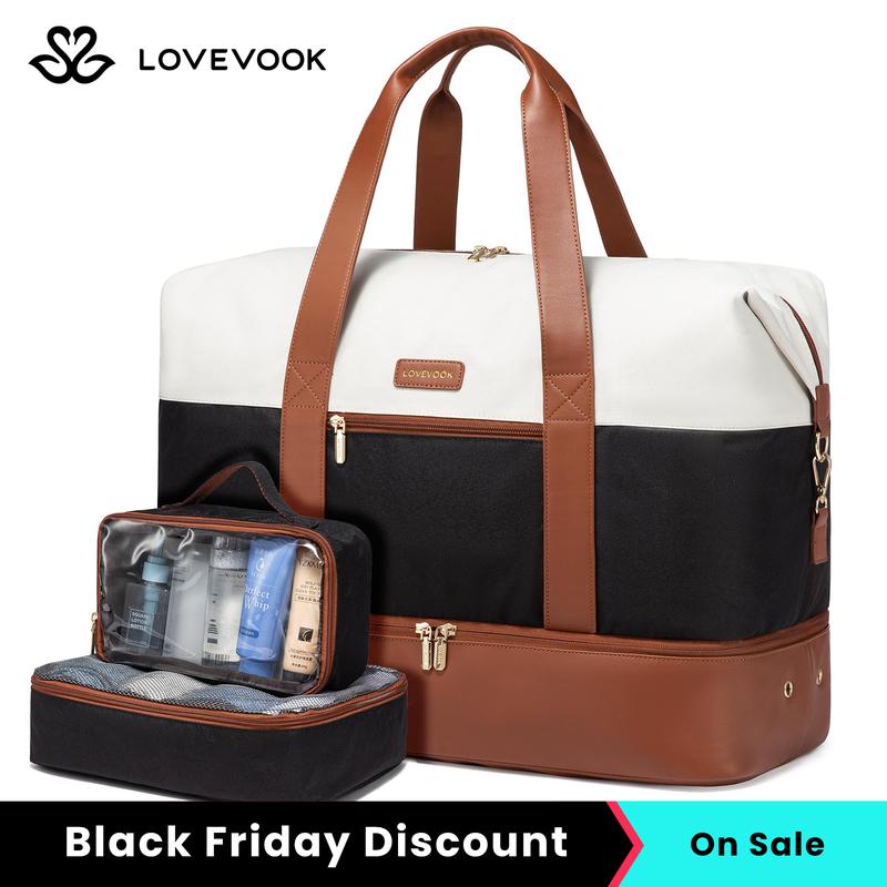 LOVEVOOK Black Friday Weekender Bag for Women – Large Travel Duffel Bag with 2 Packing Cubes, Carry on Overnight Bag with Shoe Compartment, Mom Hospital Bags for Labor and Delivery, Gift for Christmas