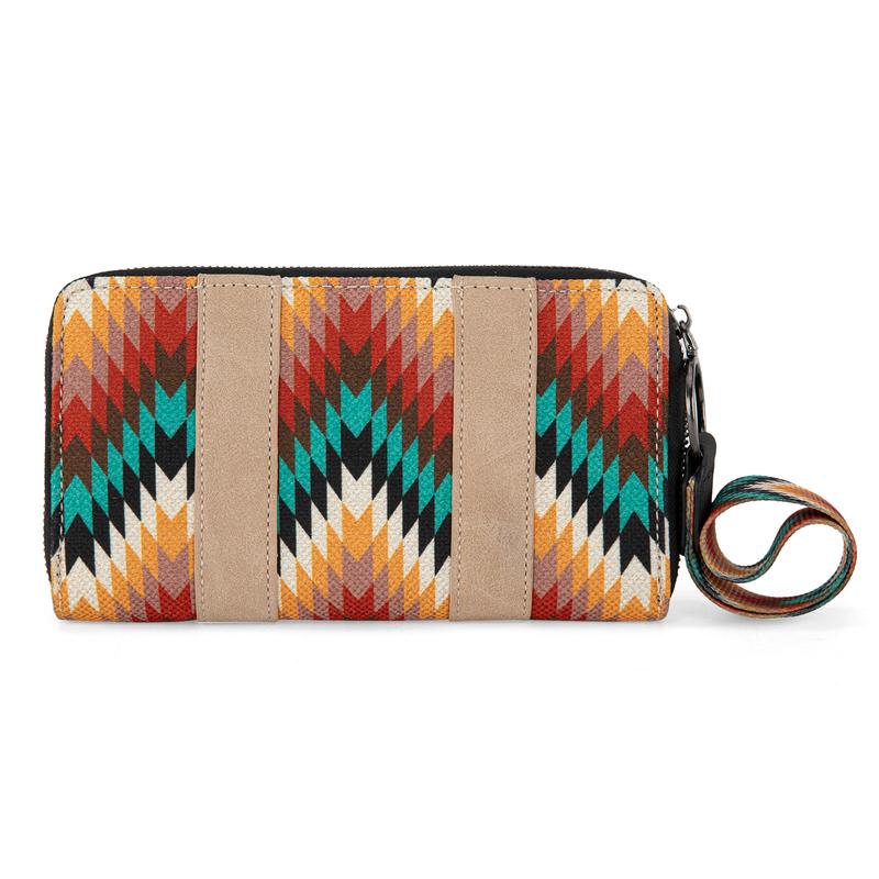 Wrangler [MegaLive] Southwestern Pattern Print Whipstitch Wristlet Clutch Wallet Large Capacity Credit Card Holder Gifts for Women