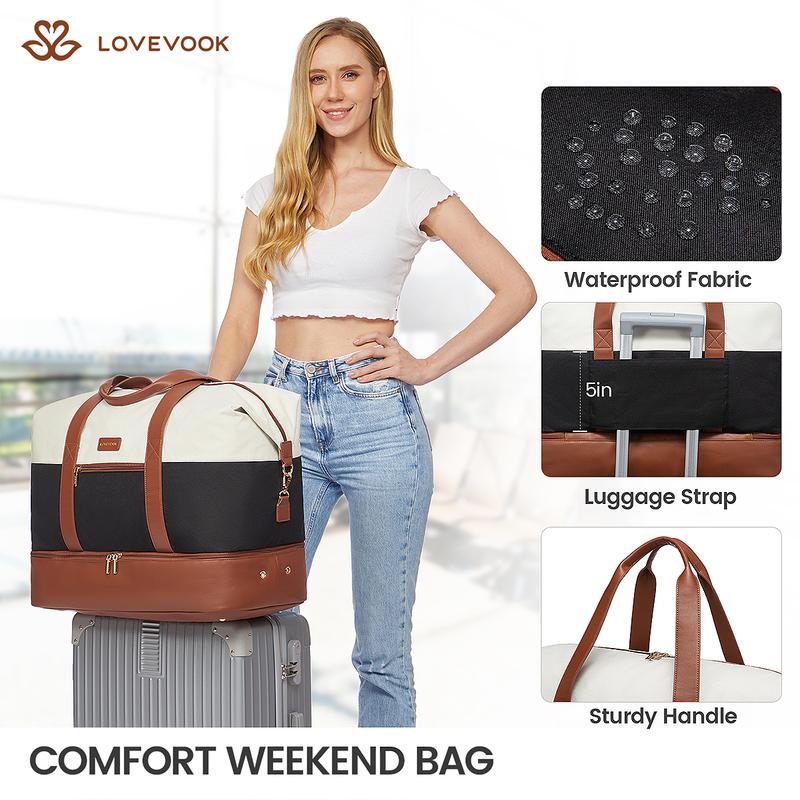 LOVEVOOK Black Friday Weekender Bag for Women – Large Travel Duffel Bag with 2 Packing Cubes, Carry on Overnight Bag with Shoe Compartment, Mom Hospital Bags for Labor and Delivery, Gift for Christmas