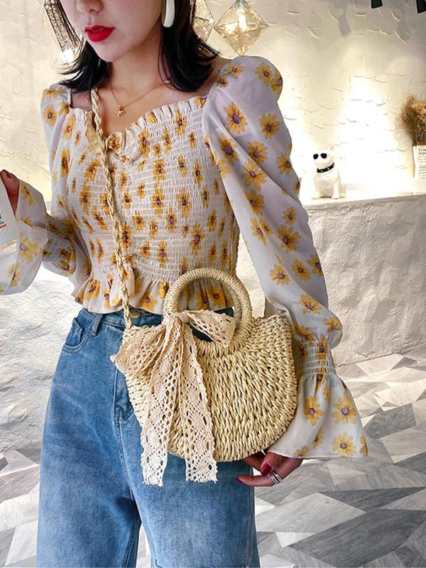 Boho Style Straw Handbag, Fashionable Shoulder Bag, Bags for Women, Casual Trendy Versatile High-quality Shopping Bag for Travel, Vacation, Fall Outfits, Earthtone Fall Freshness