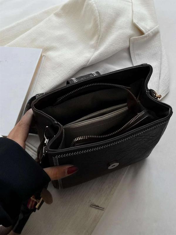 Women's Fashionable Plain Crossbody Bag,  Casual Vintage Pu Leather Zipper Shoulder Bag for Daily Used, Trendy Versatile High-quality Daily Commuting Bag