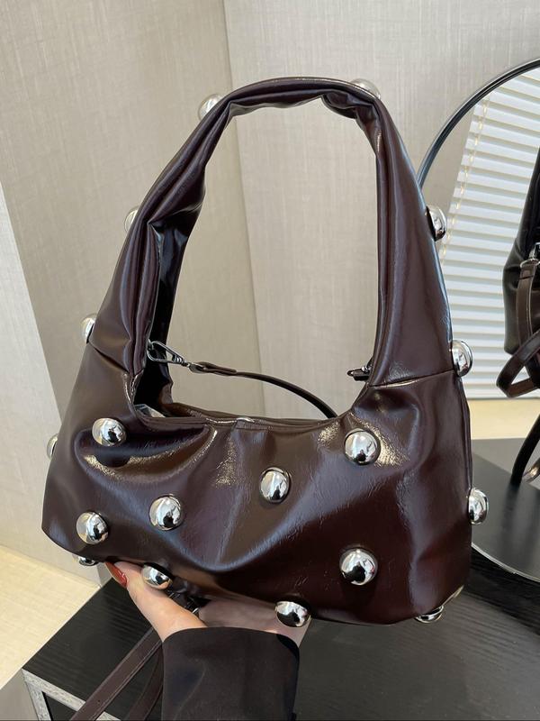 Women's Fashionable Studded Decor Shoulder Bag, 2024 New Style Casual Solid Color Crossbody Bag for Daily Used, Trendy Versatile High-quality Daily Commuting Bag