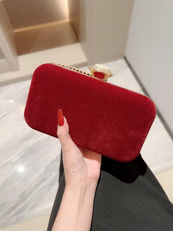 Women's Rhinestone Decorated Flannel Evening Bag, Elegant Clutch Purse for Party, Banquet, 2024 New Trendy All-match Formal Dress Box Bag