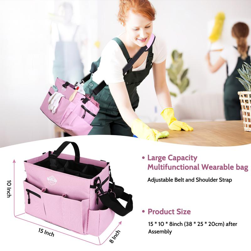 Pink portable large capacity with shoulder and waist straps adjustable cleaning storage bag Organiser Pad