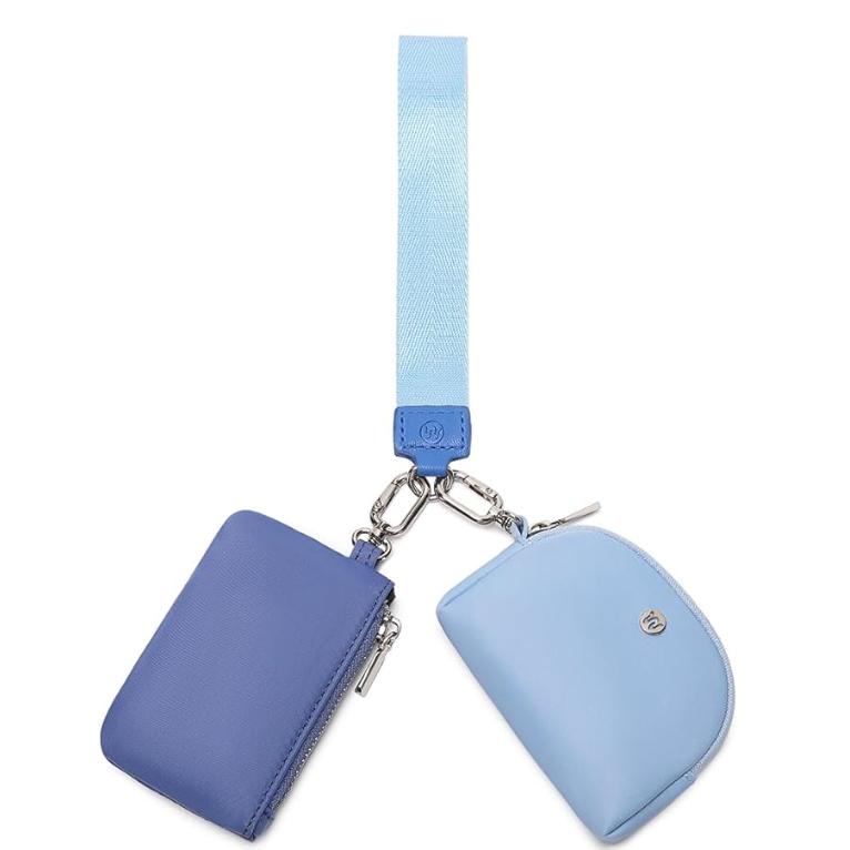 Mini Zip around Wristlet Wallet for Women - Detachable Dual Pouch Wristlet Portable - Pocket Keychain Small Purse