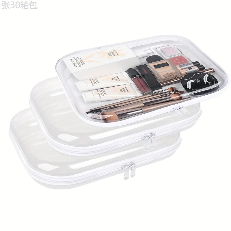 Honitty 3pcs Clear Hard Shell Zipper Cases - Transparent Double Layer PVC Storage Bags for Travel, Makeup & Toy Organization - Portable & Stackable