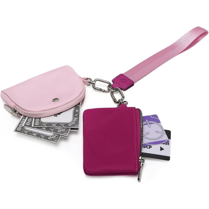 Mini Zip around Wristlet Wallet for Women - Detachable Dual Pouch Wristlet Portable - Pocket Keychain Small Purse