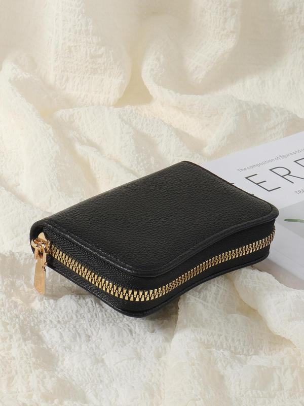 Women's Simple Plain PU Leather Zipper Card Holder, Lightweight Portable Cash Money ID Card Credit Card Coin Pocket Wallet