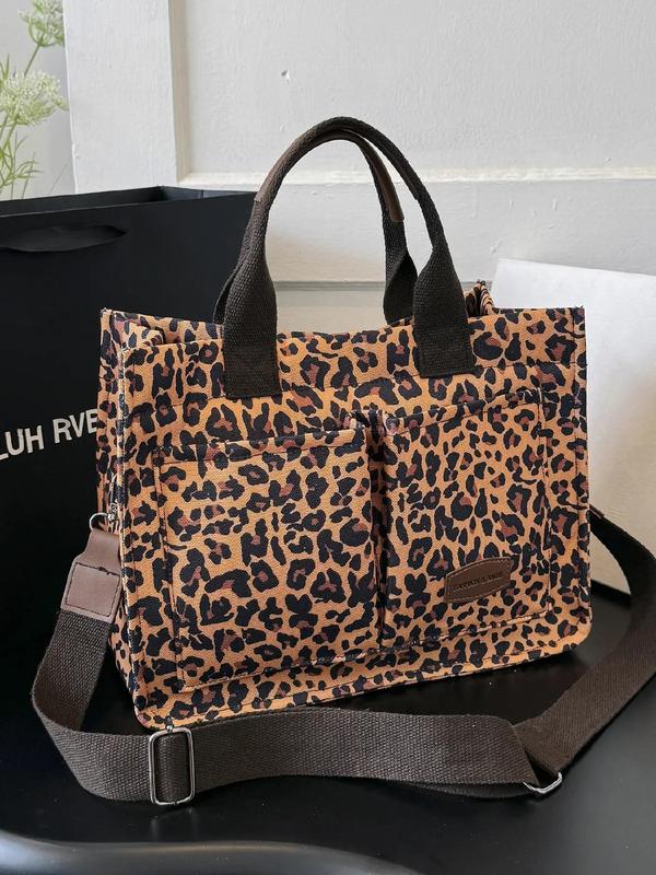 Fashion Floral Pattern Tote Bag, Casual Letter Label Decorated Shoulder Bag for Women, Trendy All-match Commuter Designer Bag for Daily Used