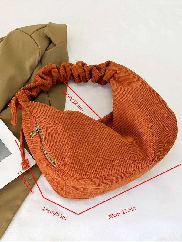 Women's Elegant Ruched Design Shoulder Bag, Trendy Minimalist Corduroy Hobo Bag, Chic All-match Shoulder Bag for Daily & Work Use