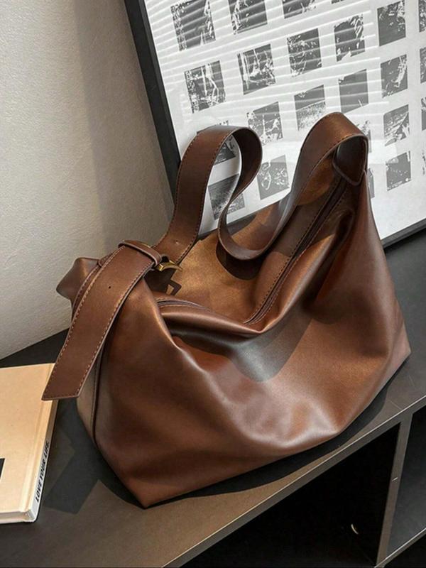 Women's Solid Color Tote Bag, Fashionable Large Capacity Shoulder Bag for Work & School, Casual Trendy Versatile High-quality Daily Commuting Bag