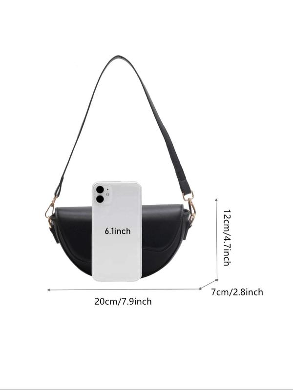 Women's Fashionable Letter Label Decorated Saddle Bag, Casual Versatile Crossbody Bag with Wide Shoulder Strap, Trendy All-match Commuter Bag for Daily Used