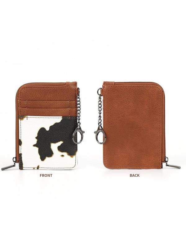 Women's Fashion Cow Pattern Print Zipper Card Holder, Casual Versatile Card Holder, Trendy All-match Short Wallet for Daily Use