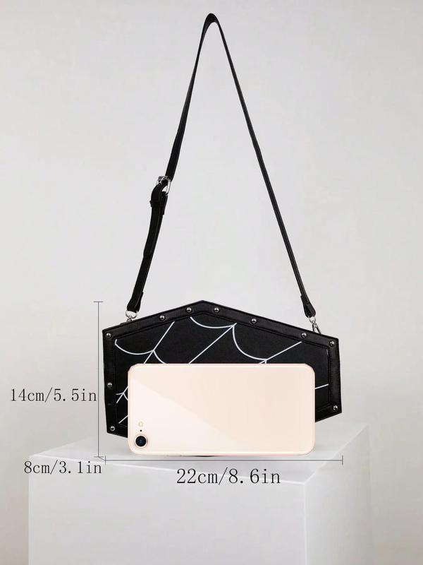 Women's Gothic Geometric Spider Web Pattern Shoulder Bag, Fashion Crossbody Bag For Party, Costume Accessories