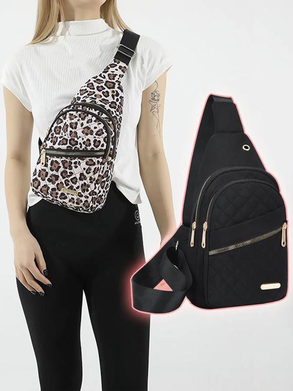 Women's Quilted Fanny Pack Set (2pcs set), Including Leopard & Galaxy Pattern Design, Casual Fashionable Zipper Chest Bag, All-match Commuter Bag for Daily Used