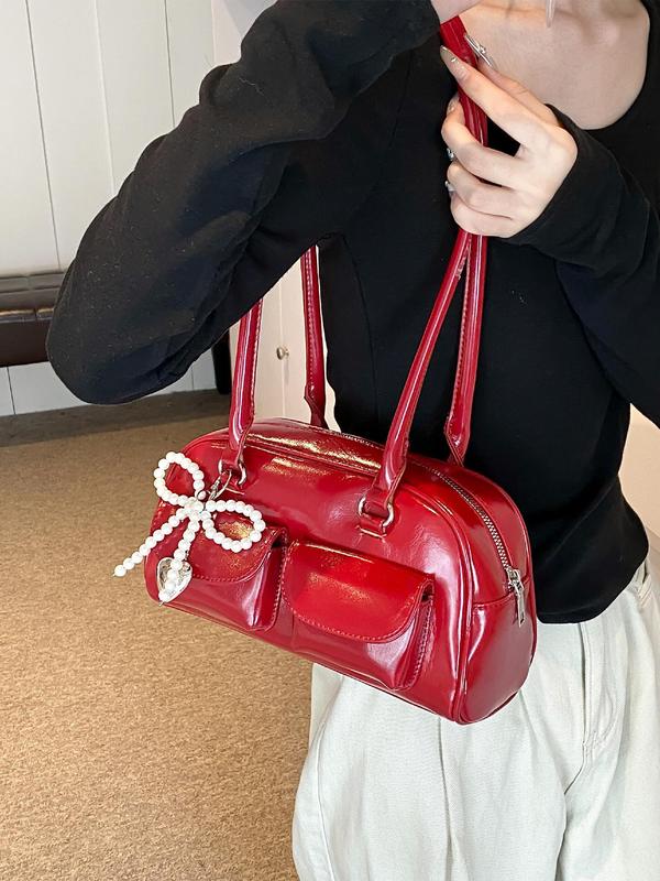 Women's Fashionable Shoulder Bag with Bow Charm, Casual Versatile Shoulder Bag for Daily Used, Trendy All-match Commuter Bag