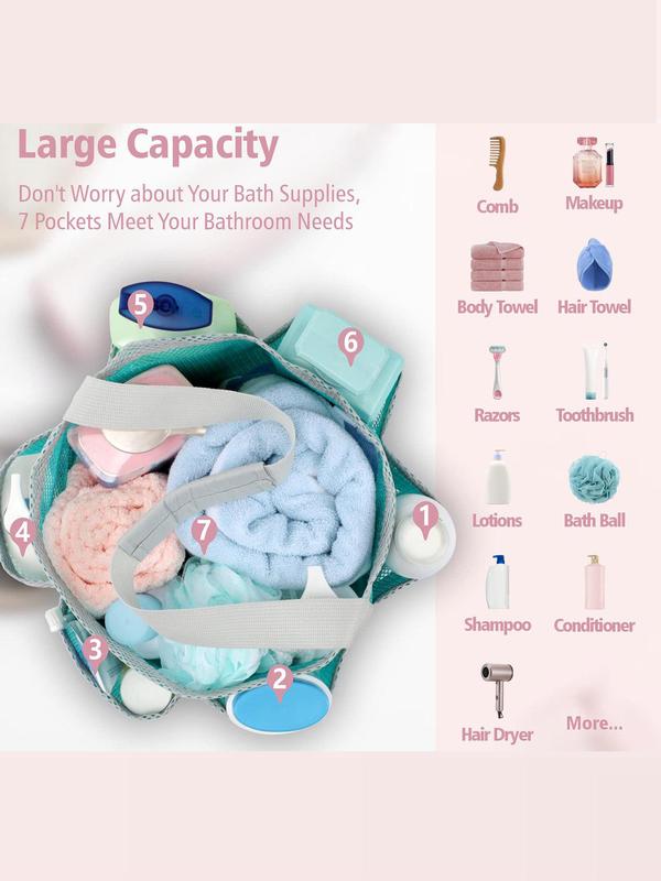 Mesh Round Shower Toiletry Bag, Large Capacity Shower Basket Handbag, Portable Toiletry Bag with S Hook for Bathroom