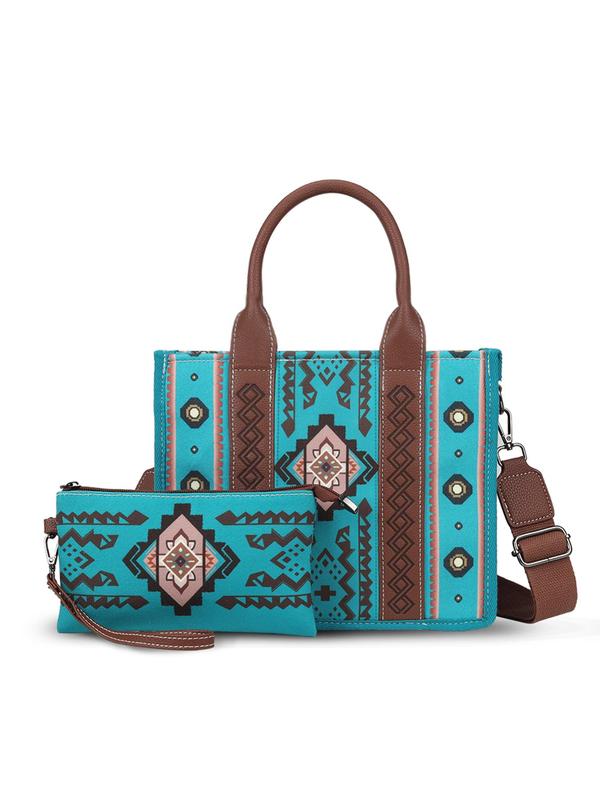 Women's Boho Style All Over Print Tote Bag & Wallet Set, Handbags for Women, Casual Trendy Shoulder Bag & Purse, Fashionable Tote Bag for Women, Fall Outfits, Fall Freshness