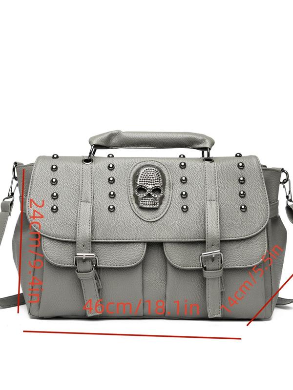 Punk Skull Head Decorated Crossbody Bag, Fashionable Rivet Design Shoulder Bag for Women, Casual Trendy Versatile High-quality Daily Commuting Bag