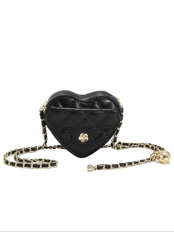 Women's Elegant Heart Shaped Quilted Crossbody Bag, Fashionable Chain Strap Shoulder Bag for Daily Used, Casual Trendy Versatile High-quality Daily Commuting Bag