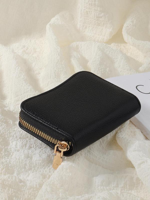 Women's Simple Plain PU Leather Zipper Card Holder, Lightweight Portable Cash Money ID Card Credit Card Coin Pocket Wallet