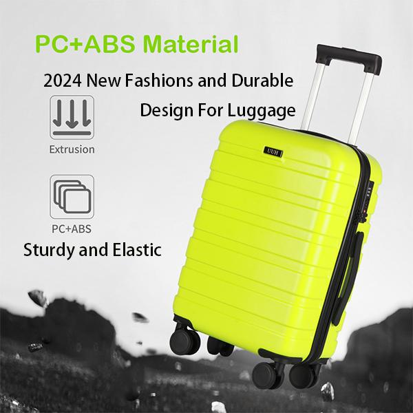 UUH 3-Piece Luggage Case PC+ABS Sturdy Huge Capacity Suitcase Two Double 360° Silent Spinner Wheels Family Travel Good Partner