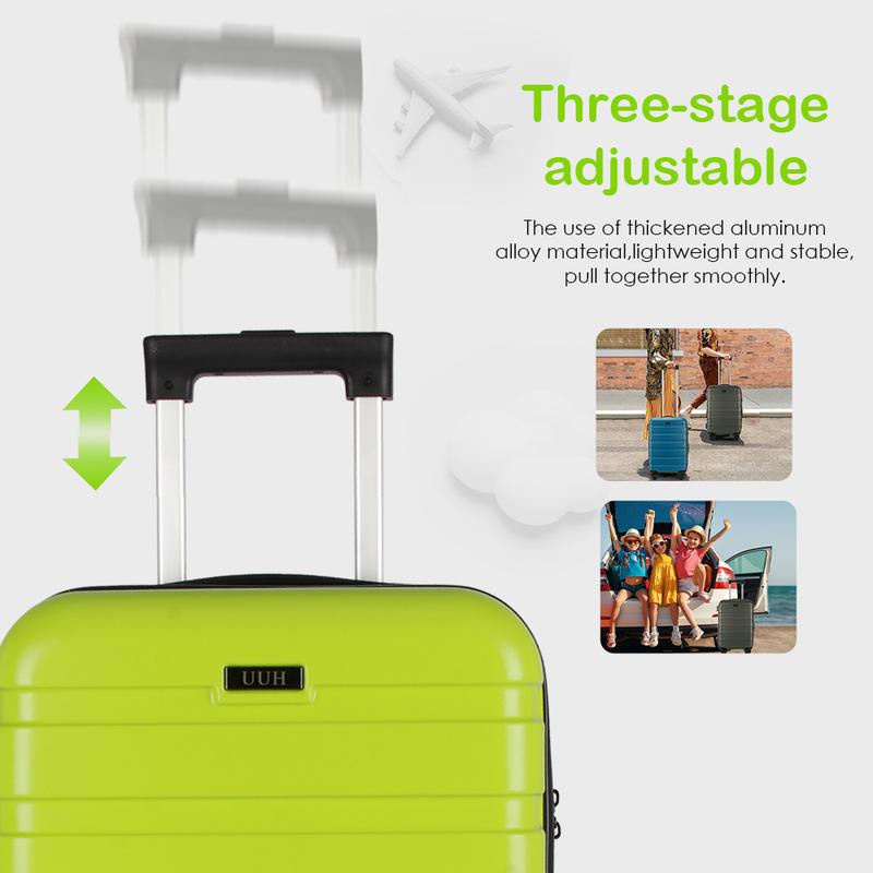 UUH 3-Piece Luggage Case PC+ABS Sturdy Huge Capacity Suitcase Two Double 360° Silent Spinner Wheels Family Travel Good Partner