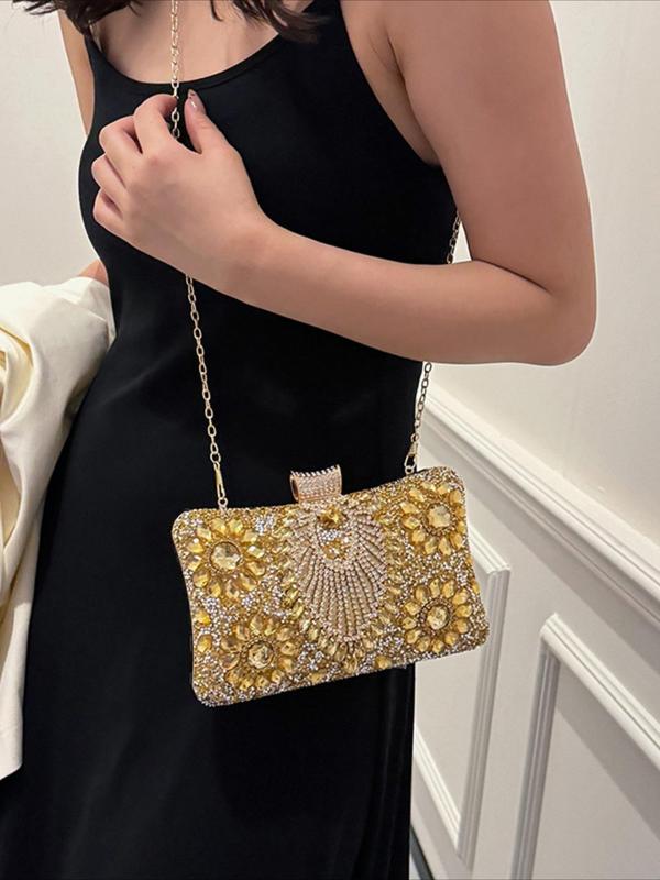 Women's Elegant Rhinestone Decorated Evening Bag, Exquisite Trendy Chain Strap Crossbody Bag, Fashionable  Box Bag for Party Decoration