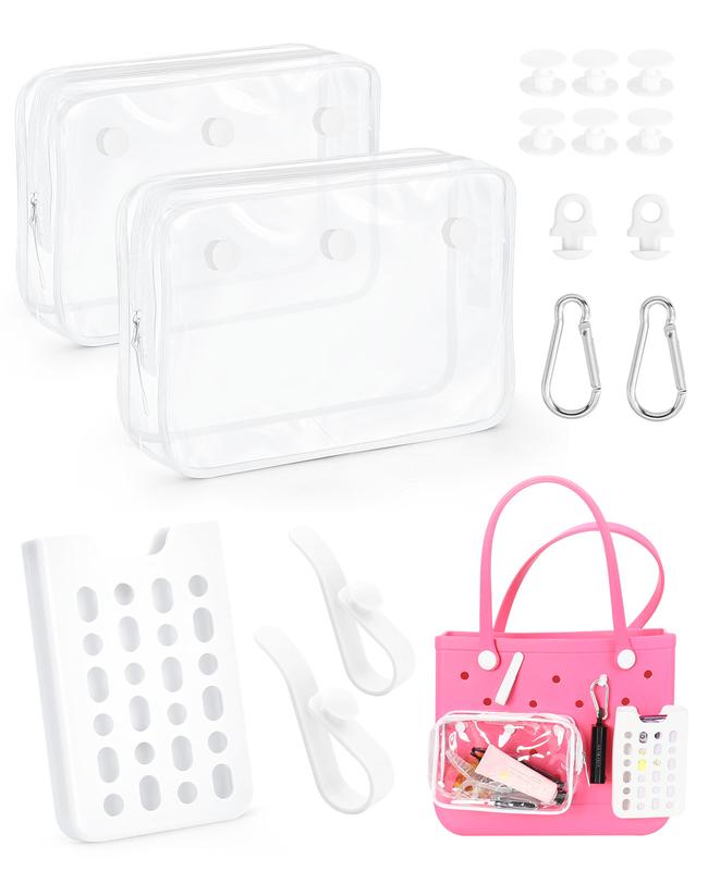 Accessories Set for Bogg Bag, with Silicone Phone Holder, 2 Clear Bogg Beach Tote Bag and 6 Hooks