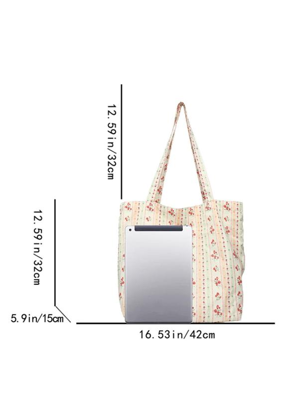 Fashionable Ditsy Floral Pattern Letters Patched Design Tote Bag, Casual Large Capacity Shoulder Bag for Women & Girls, Trendy Versatile High-quality Daily Commuting Bag