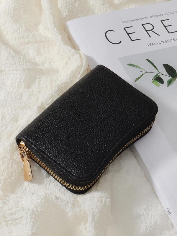 Women's Simple Plain PU Leather Zipper Card Holder, Lightweight Portable Cash Money ID Card Credit Card Coin Pocket Wallet