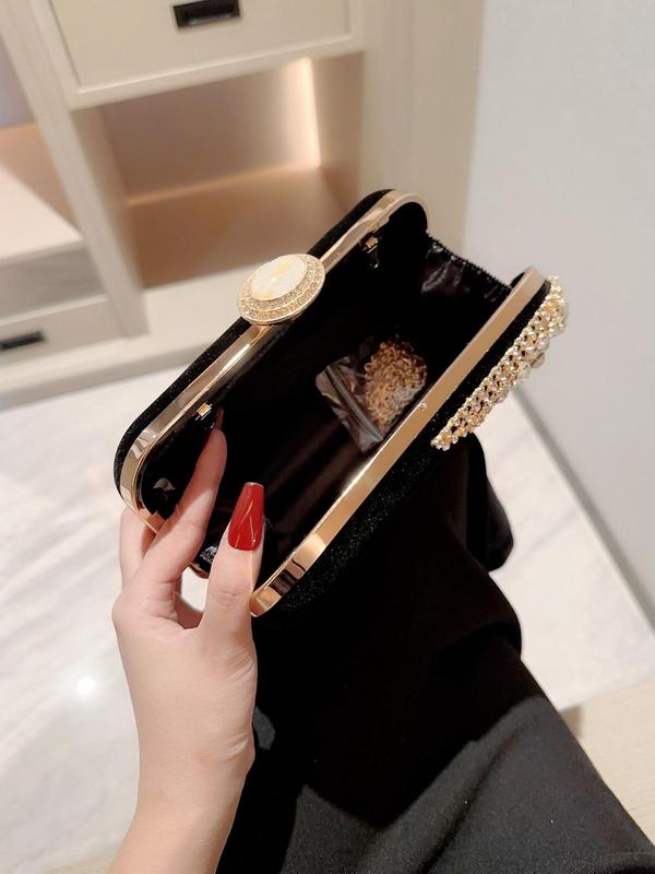 Women's Rhinestone Decorated Flannel Evening Bag, Elegant Clutch Purse for Party, Banquet, 2024 New Trendy All-match Formal Dress Box Bag