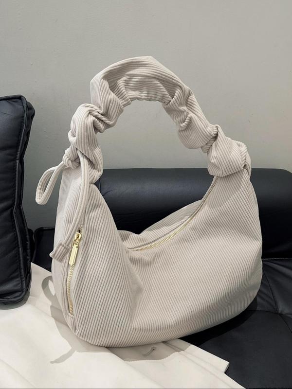 Women's Elegant Ruched Design Shoulder Bag, Trendy Minimalist Corduroy Hobo Bag, Chic All-match Shoulder Bag for Daily & Work Use