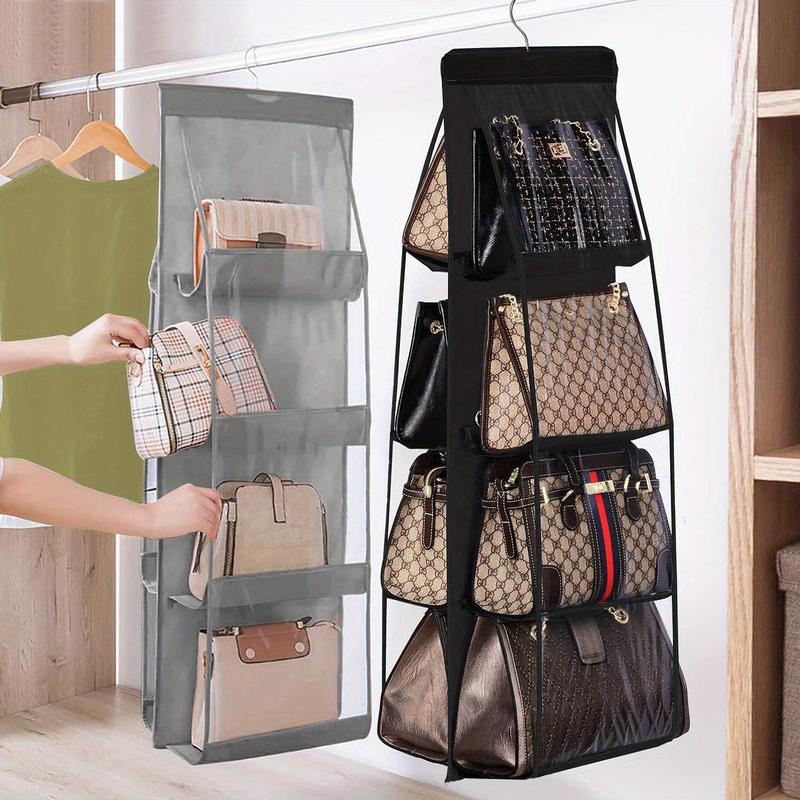 6-grids Hanging Bag Organizer, 1 Count Clear Hanging Storage Bag Holder, Space Saving Bag Organizer for Closet, Wardrobe, Home Organizer