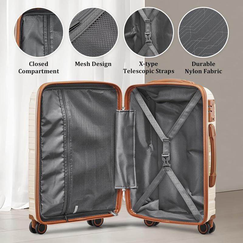 5 Piece Hardside Sturdy Durable Travel Luggage Suitcase Set with 360° Smooth Silent Spinner Wheels and TSA Lock, with Duffel Bag and Toiletry Bag