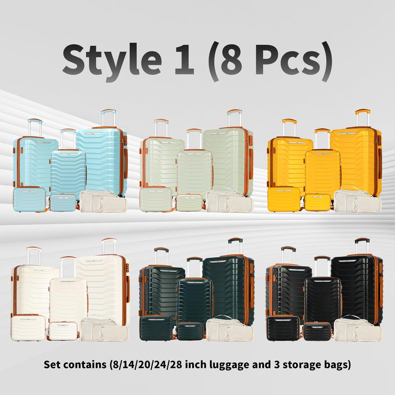 Luggage set with 3 4 7 9 pieces including 20 24 28-inch suitcases. TSA locks, multiple compartments. Durable and anti-drop.