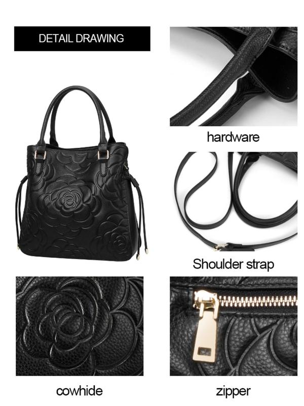 Women's Business Style Rose Embossed Handbag, Large Capacity Multi-pocket Zipper Shoulder Bag for Work & Daily Used, Casual Trendy Versatile High-quality Daily Commuting Bag