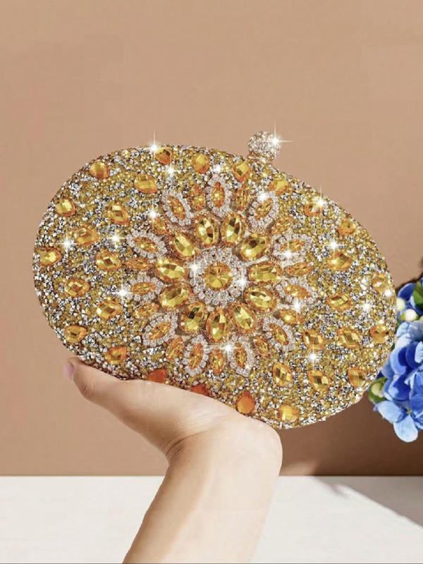 Women's Elegant Rhinestone Decorated Evening Bag, 2024 New Style Exquisite Sunflower Design Clutch Purse, Trendy All-match Bag for Party Decoration