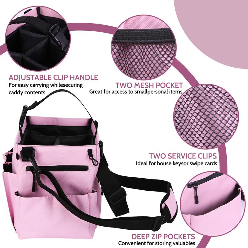 Pink portable large capacity with shoulder and waist straps adjustable cleaning storage bag Organiser Pad