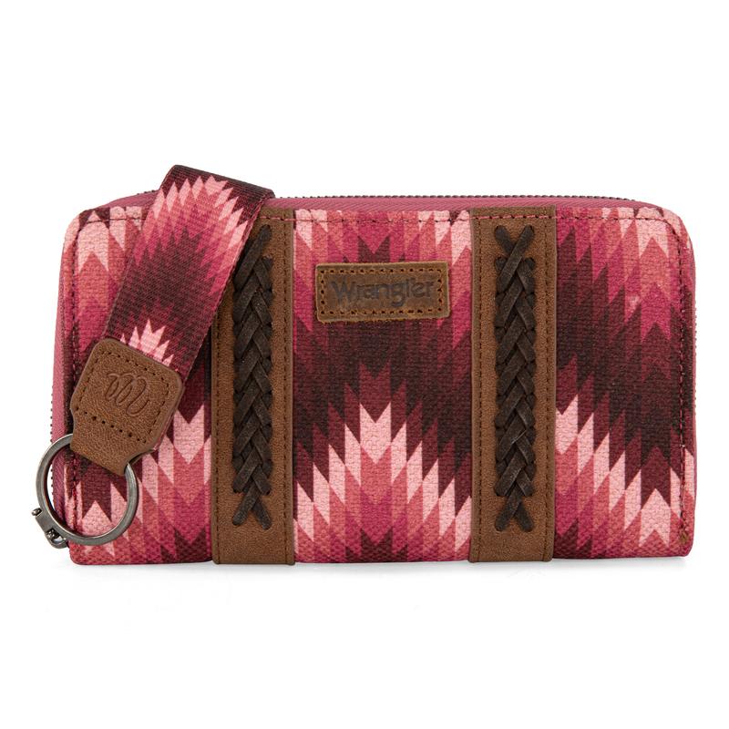 Wrangler [MegaLive] Southwestern Pattern Print Whipstitch Wristlet Clutch Wallet Large Capacity Credit Card Holder Gifts for Women