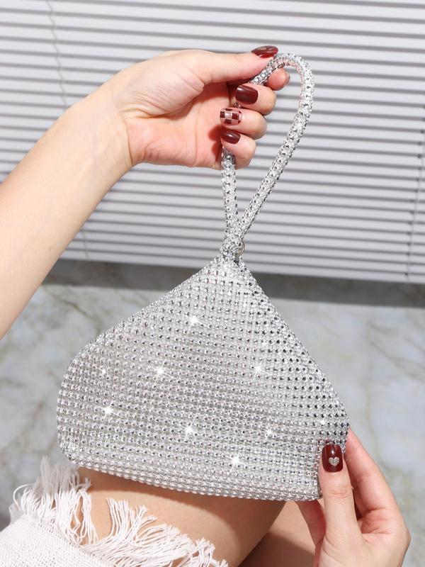 Women's Elegant Glitter Sequined Party Evening Bag With Zipper, Geometric Design Glamorous Mini Clutch Purse For Wedding Party