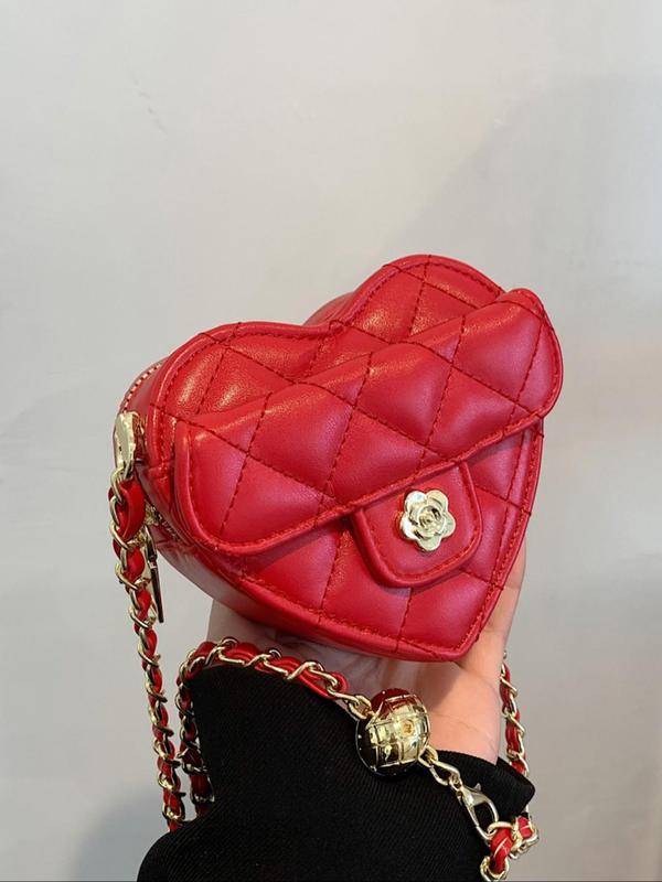 Women's Elegant Heart Shaped Quilted Crossbody Bag, Fashionable Chain Strap Shoulder Bag for Daily Used, Casual Trendy Versatile High-quality Daily Commuting Bag