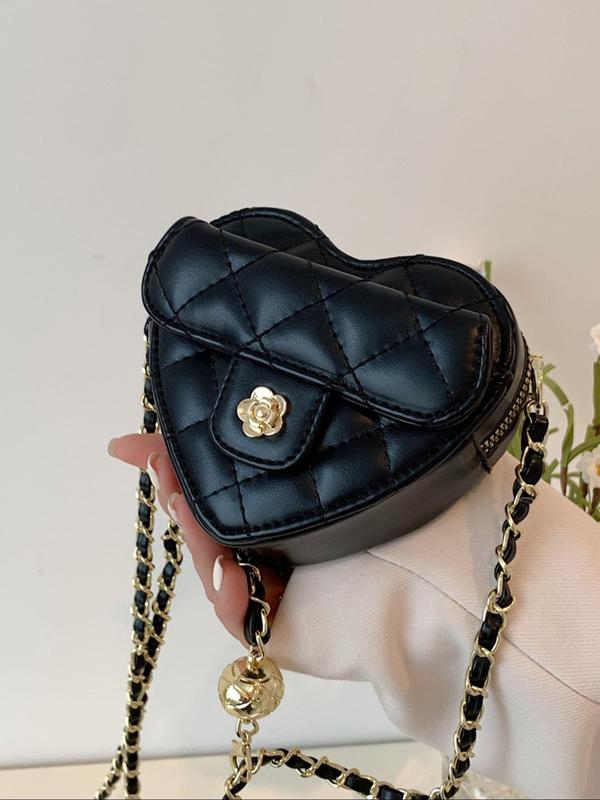 Women's Elegant Heart Shaped Quilted Crossbody Bag, Fashionable Chain Strap Shoulder Bag for Daily Used, Casual Trendy Versatile High-quality Daily Commuting Bag