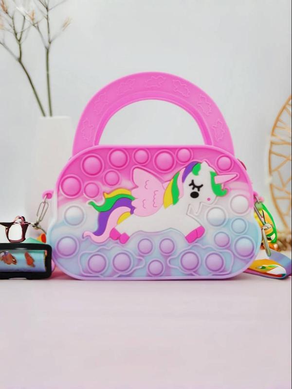 Cute Cartoon Unicorn Design Half Moon Bag, Novelty Ombre Color Handbag with Detachable Strap, Fashionable Silicone Bag for Women & Girls