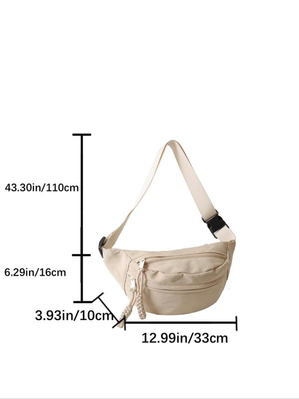 Women's  Casual Plain Canvas Fanny Pack, Fashionable Zipper Design Sling Bag for Daily Used, Trendy All-match Crossbody Bag