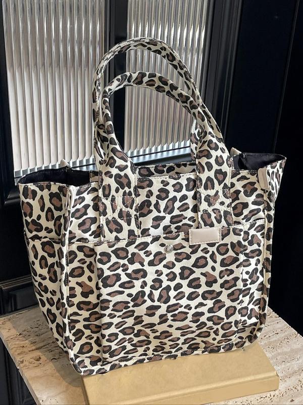 Fashion Leopard Print Tote Bag, Multi-pocket Large Capacity Shoulder Bag for Women, Casual Trendy Versatile High-quality Daily Commuting Bag, Girl Fashionable Bag