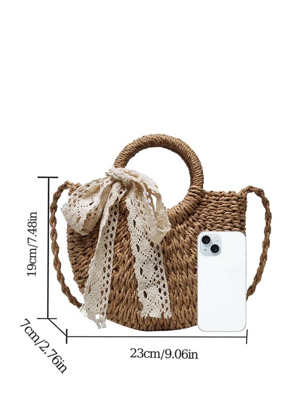 Boho Style Straw Handbag, Fashionable Shoulder Bag, Bags for Women, Casual Trendy Versatile High-quality Shopping Bag for Travel, Vacation, Fall Outfits, Earthtone Fall Freshness