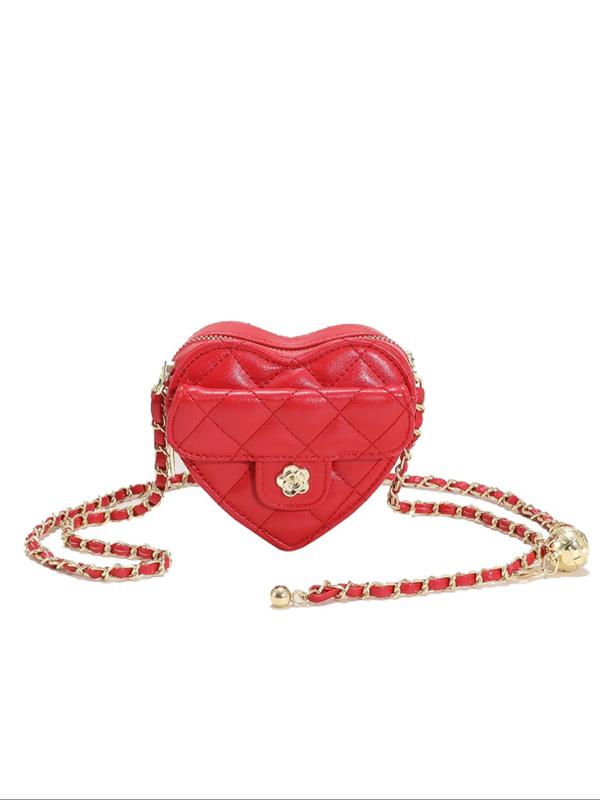 Women's Elegant Heart Shaped Quilted Crossbody Bag, Fashionable Chain Strap Shoulder Bag for Daily Used, Casual Trendy Versatile High-quality Daily Commuting Bag